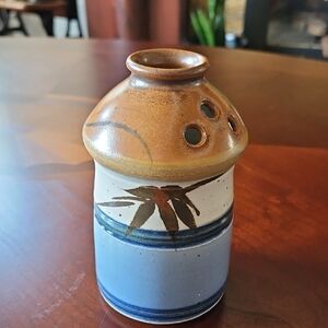 Handcrafted Signed Studio Art Pottery Jar in Blue, Beige & Brown